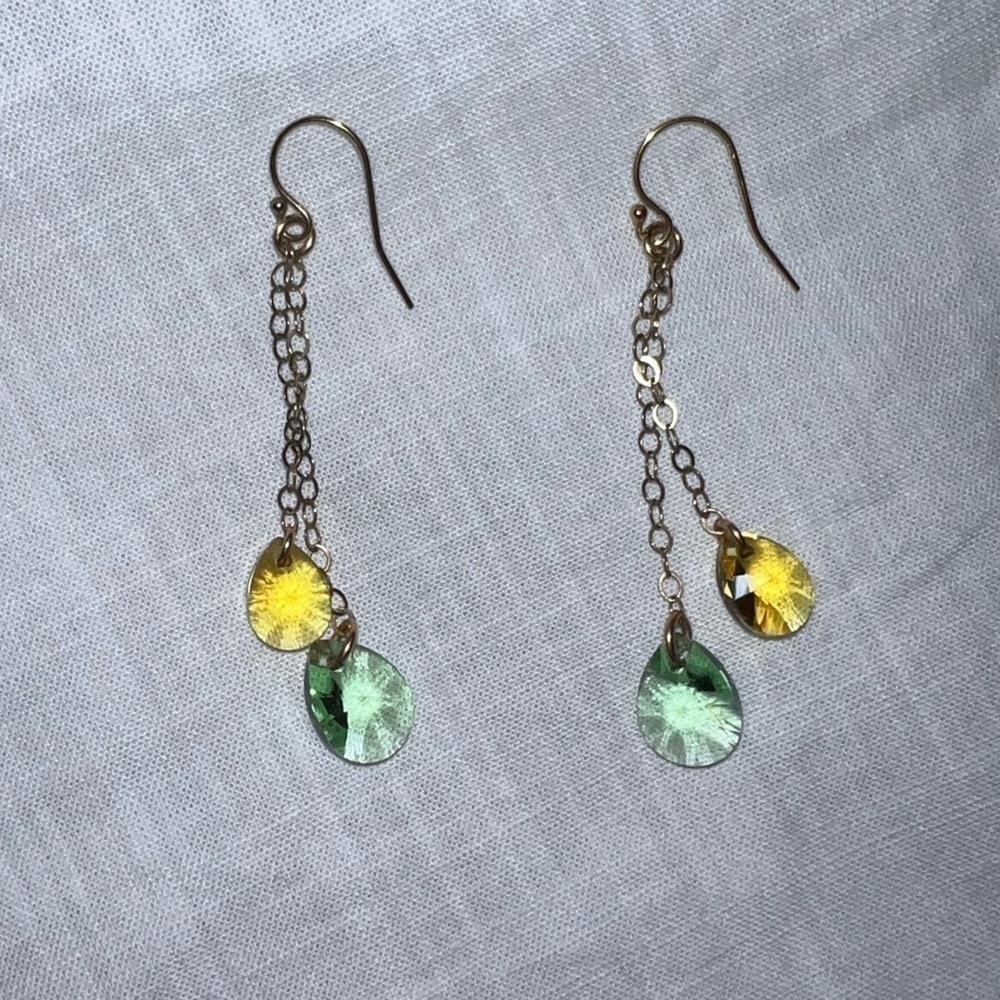 Yellow and Green Teardrop Shape Dangle Earrings